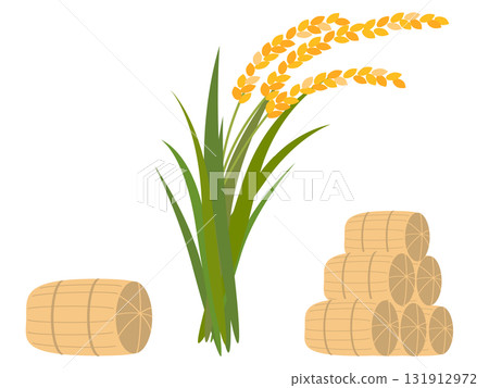Illustration set of rice ears and rice bales (event 24) Illustration set of rice ears and rice bales (event 24) 131912972