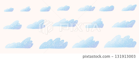 Grainy clouds set. Naive halftone textured sky pack. Kids blue chalk textured weather elements. Spray noise scribble clouds signs. Vector collection illustration on beige background Grainy clouds set. Naive halftone textured sky pack. Kids blue chalk textured weather elements. Spray noise scribble clouds signs. Vector collection illustration on beige background 131913003