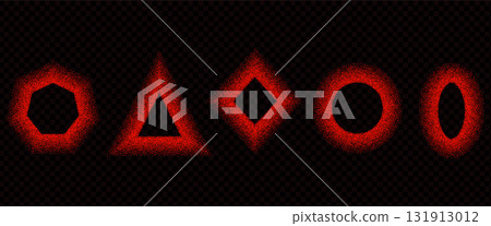 Chili pepper noise gradation geometric shapes set. Grainy textured red y2k frame elements. Triangle, rhombus and circle dotwork text boxes. Vector stickers forms. Grunge geometry callout figures Chili pepper noise gradation geometric shapes set. Grainy textured red y2k frame elements. Triangle, rhombus and circle dotwork text boxes. Vector stickers forms. Grunge geometry callout figures 131913012