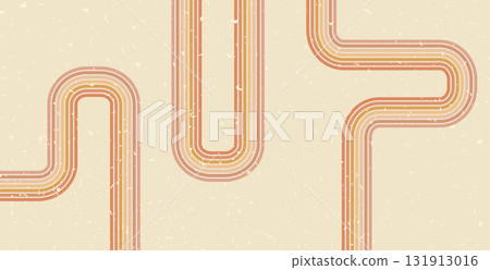 Groovy rainbow brown and yellow lines background. Wavy stripes vintage colors cover. Playful squiggle wave arch wall design. Vector retro beige wiggle ornament Groovy rainbow brown and yellow lines background. Wavy stripes vintage colors cover. Playful squiggle wave arch wall design. Vector retro beige wiggle ornament 131913016