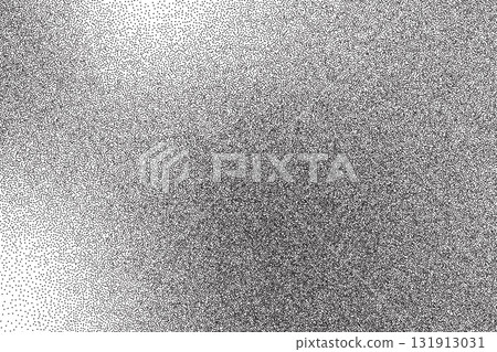 Halftone textured gradient background. Vector dotwork monochrome splash pattern. Abstract grain noise gradient. Black and white gradation overlay. Dotted grunge banner 131913031