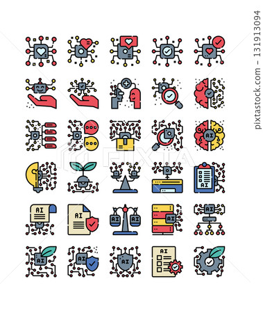 Ethical AI, AI Governance, filled outline icon set Ethical AI, AI Governance, filled outline icon set 131913094