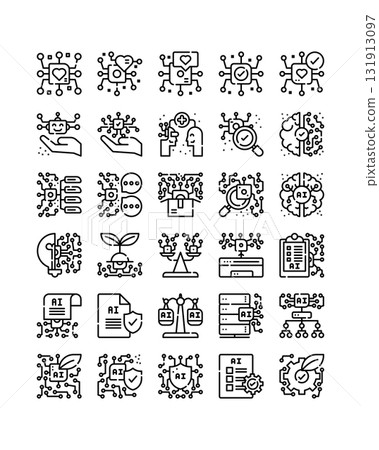 Ethical AI, AI Governance, line icon set Ethical AI, AI Governance, line icon set 131913097
