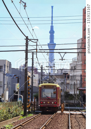 Sky Tree and Tengen Electric Arakawa Line Sky Tree and Tengen Electric Arakawa Line 131913167