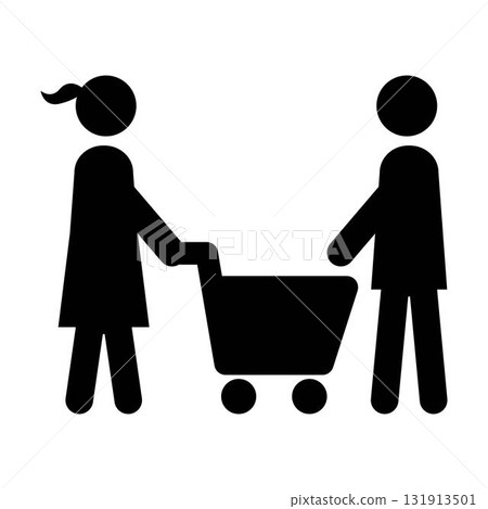 Shopping icon, male person with shopping cart in a glyph pictogram illustration Shopping icon, male person with shopping cart in a glyph pictogram illustration 131913501
