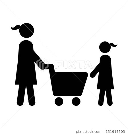 Shopping icon, male person with shopping cart in a glyph pictogram illustration Shopping icon, male person with shopping cart in a glyph pictogram illustration 131913503