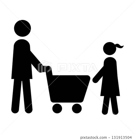 Shopping icon, male person with shopping cart in a glyph pictogram illustration Shopping icon, male person with shopping cart in a glyph pictogram illustration 131913504