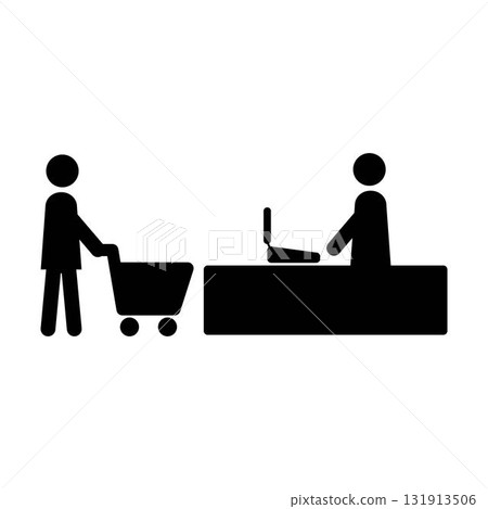Shopping icon, male person with shopping cart in a glyph pictogram illustration 131913506