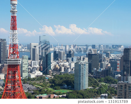 View of Tokyo Tower, Shiba Park, Shiba, and Shibaura from Azabudai Hills. Cityscape (September 2025) 131913789