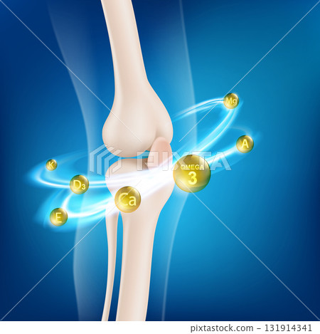 Anatomy of a healthy knee joint with vitamin pills Anatomy of a healthy knee joint with vitamin pills 131914341