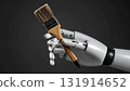 A futuristic art scene where androids hold brushes and create 131914652