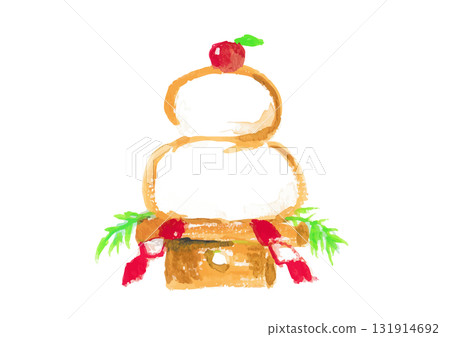 Brush-written Kagami mochi New Year's card material Brush-written Kagami mochi New Year's card material 131914692