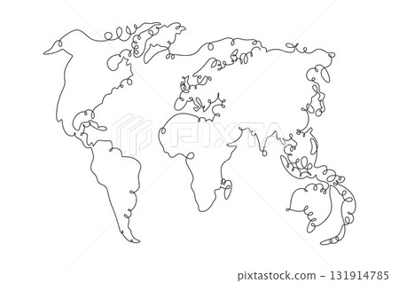 Outline world map, monoline vector illustration 131914785