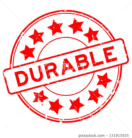 Grunge red durable word round rubber seal stamp on white background 131915035