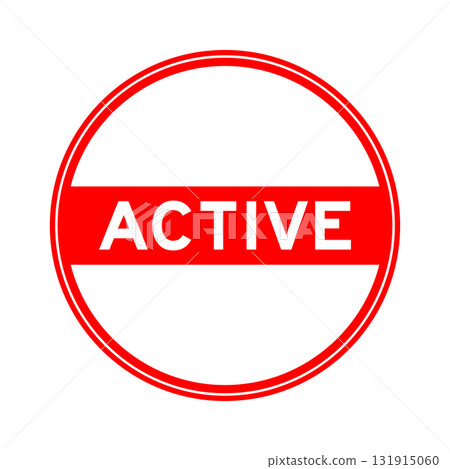 Red color round seal sticker in word active on white background 131915060