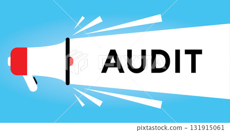 Color megaphone icon with word audit in white banner on blue background 131915061
