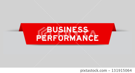 Red color inserted label with word business performance on gray background 131915064
