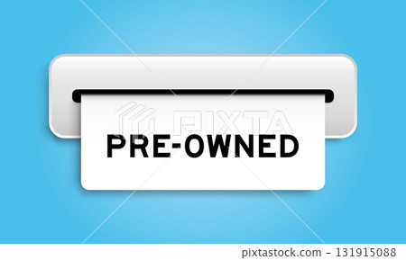 White coupon banner with word pre-owned from machine on blue color background 131915088