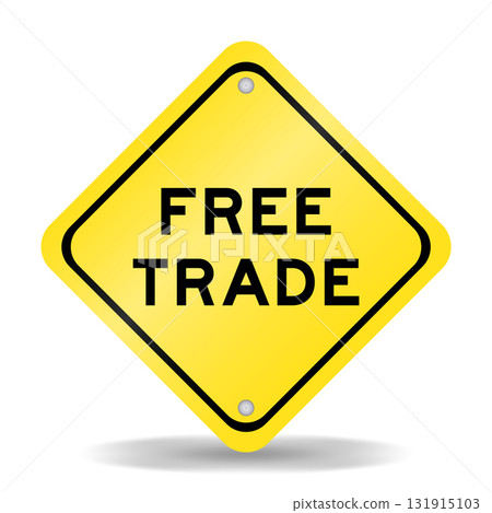 Yellow color transportation sign with word free trade on white background 131915103