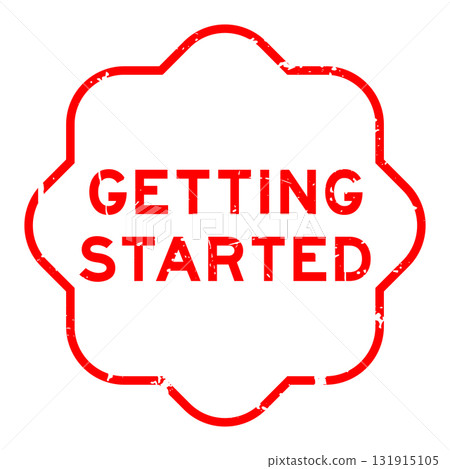 Grunge red getting started word rubber seal stamp on white background 131915105