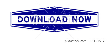 Grunge blue download now word hexagon rubber seal stamp on white background 131915179