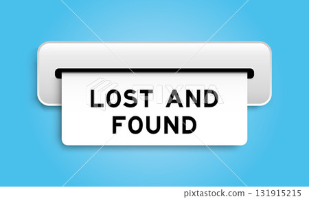 White coupon banner with word lost and found from machine on blue color background White coupon banner with word lost and found from machine on blue color background 131915215