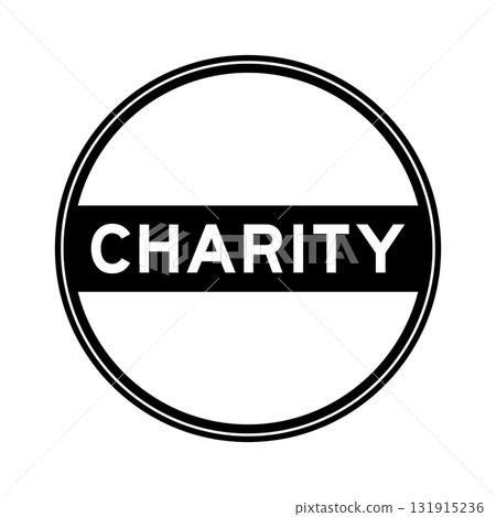 Black color round seal sticker in word charity on white background Black color round seal sticker in word charity on white background 131915236