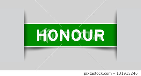 Green color square shape sticker label with word honour inserted in gray background Green color square shape sticker label with word honour inserted in gray background 131915246