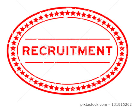 Grunge red recruitment word oval seal stamp on white background 131915262