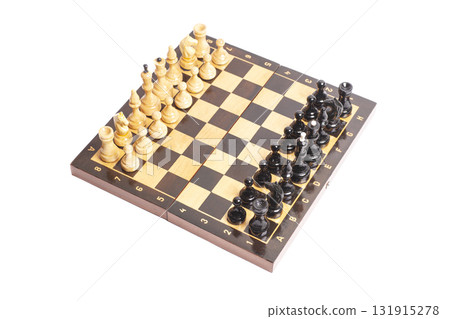 Chess board with chess pieces isolated on white Chess board with chess pieces isolated on white 131915278