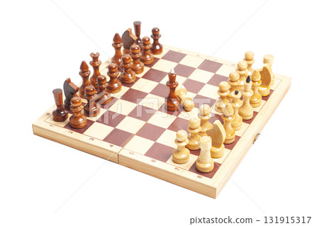 Chess board with chess pieces isolated on white Chess board with chess pieces isolated on white 131915317