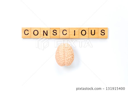 Conscious Mind Concept with Brain and Wooden Letter Tiles Conscious Mind Concept with Brain and Wooden Letter Tiles 131915400
