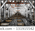 interior industri tua yang terbengkalai dengan balok kayu 131915542