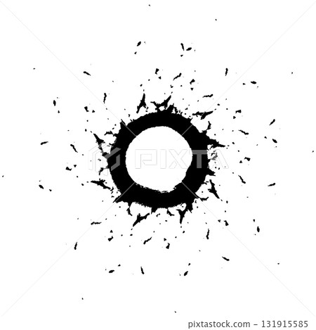 Black ink circle with splash on white background Black ink circle with splash on white background 131915585
