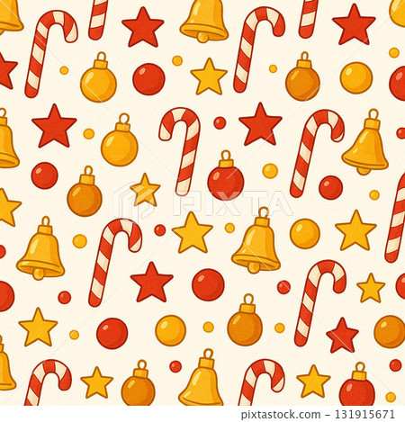 Christmas Ornament Series: Red and White Candy Cane and Golden Bell Pattern 131915671