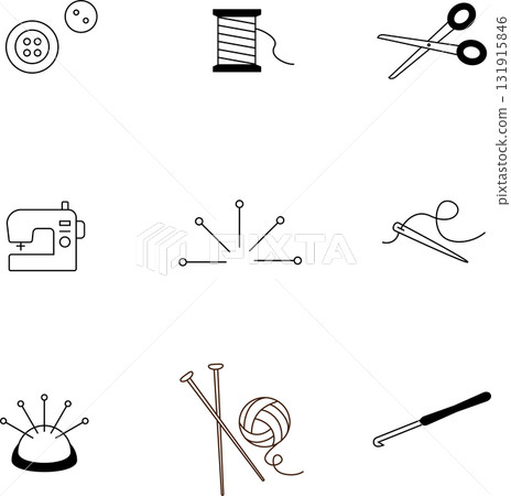 Sewing item icon set, monochrome Sewing item icon set, monochrome 131915846