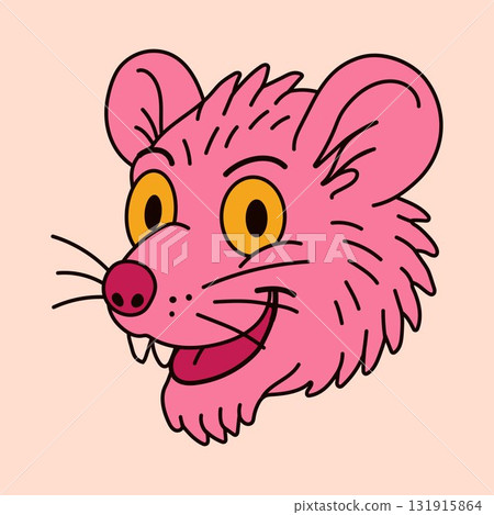 Cute Pink Cartoon Mouse Head with Big Eyes Cute Pink Cartoon Mouse Head with Big Eyes 131915864