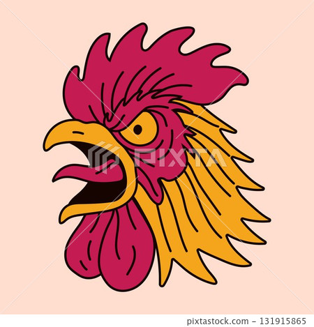 Bold Cartoon Rooster Head with Vibrant Colors Bold Cartoon Rooster Head with Vibrant Colors 131915865