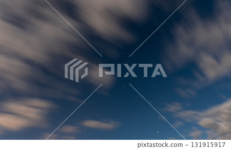 Starry night sky with moving soft clouds Starry night sky with moving soft clouds 131915917