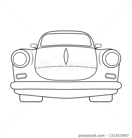 Vintage Automobile Front View Outline Vector Illustration. Perfect for coloring pages, automotive design projects, retro posters or vintage car icons. 131915997