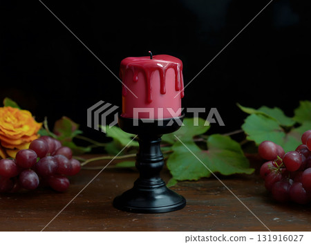 Elegant Black and White Candle with Gothic Design 131916027