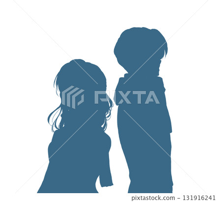 Back-to-back man and woman, lonely, winter silhouette Back-to-back man and woman, lonely, winter silhouette 131916241