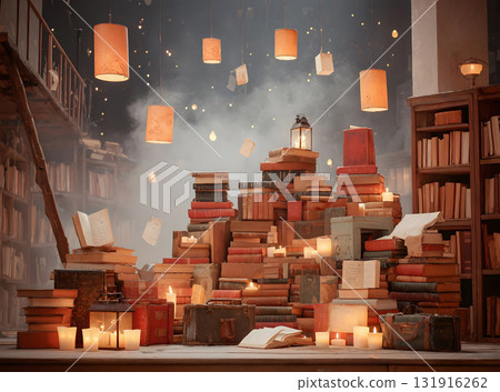Magical Floating Books with Smoke and Candles Magical Floating Books with Smoke and Candles 131916262