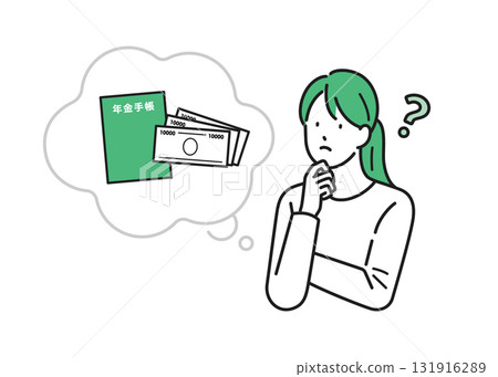 插圖資料:年輕女子對退休金感到疑惑的插圖 插圖資料:年輕女子對退休金感到疑惑的插圖 131916289