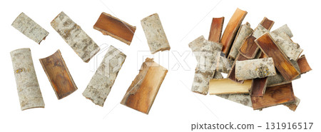 piece of aspen bark isolated on white background. Top view, flat lay 131916517
