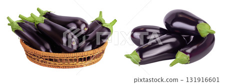 eggplant in a wicker basket isolated on white background with full depth of field eggplant in a wicker basket isolated on white background with full depth of field 131916601