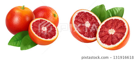 Blood red oranges with half isolated on white background with full depth of field Blood red oranges with half isolated on white background with full depth of field 131916618