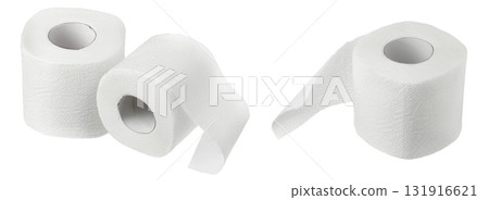 Roll of toilet paper or tissue isolated on white background with full depth of field. 131916621