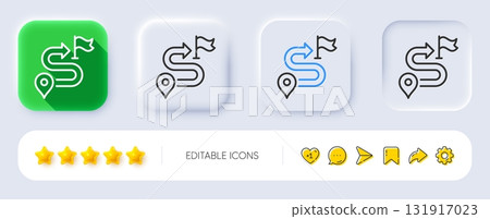 Journey line icon. Neumorphic, Flat shadow, 3d buttons. Road path sign. Route map distance symbol. Line journey icon. Social media icons. Vector Journey line icon. Neumorphic, Flat shadow, 3d buttons. Road path sign. Route map distance symbol. Line journey icon. Social media icons. Vector 131917023