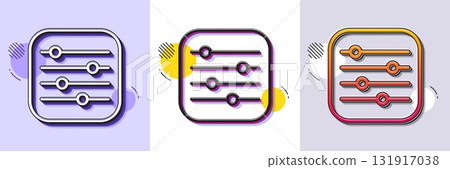 Filter line icon. Halftone dotted pattern. Gradient icon with grain shadow. Control bar sign. Volume balance symbol. Line filter icon. Various designs. Vector 131917038